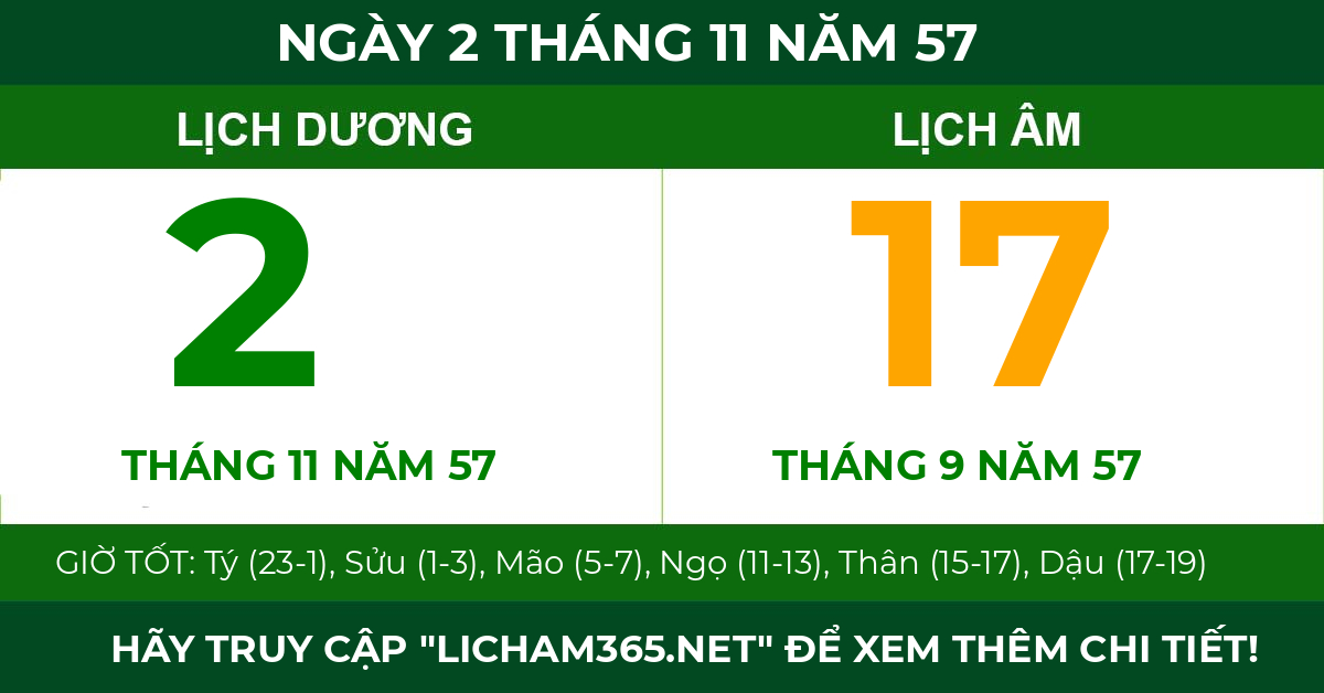 lịch âm ngày 2 tháng 11 năm 57