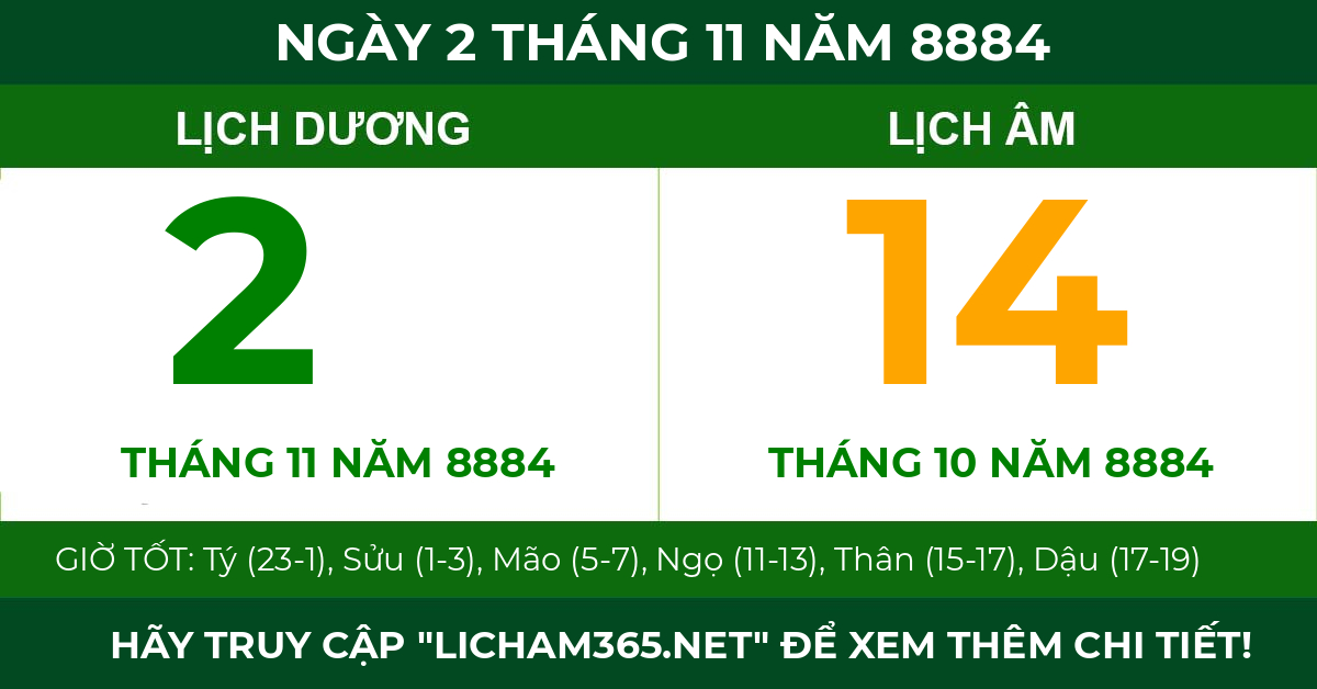 lịch âm ngày 2 tháng 11 năm 8884