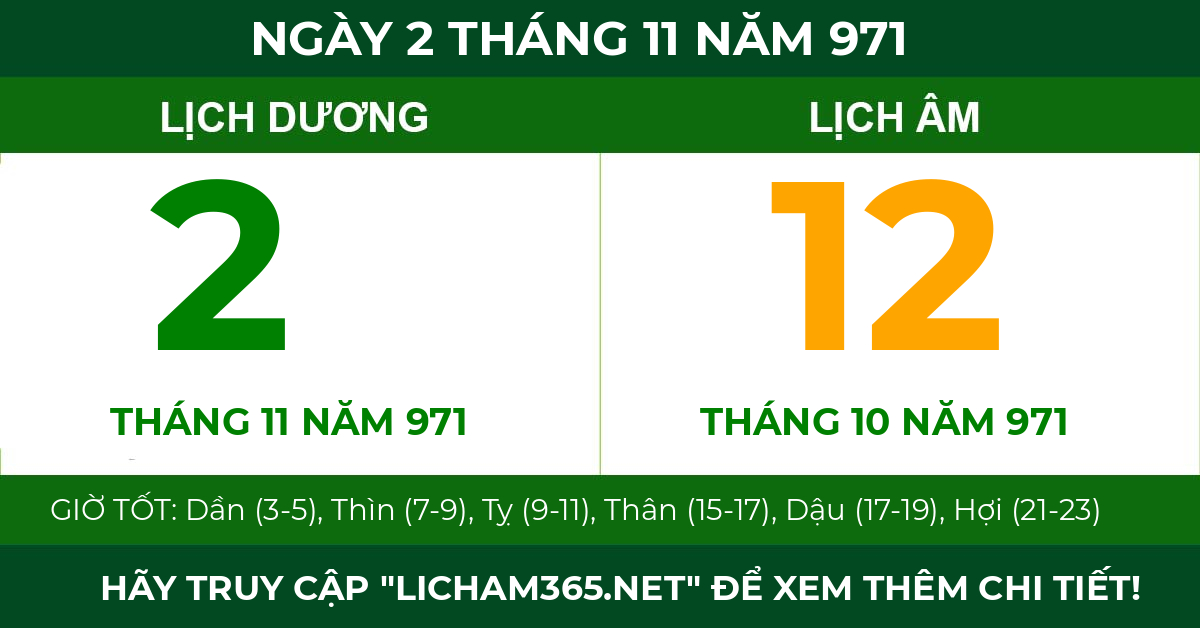 lịch âm ngày 2 tháng 11 năm 971