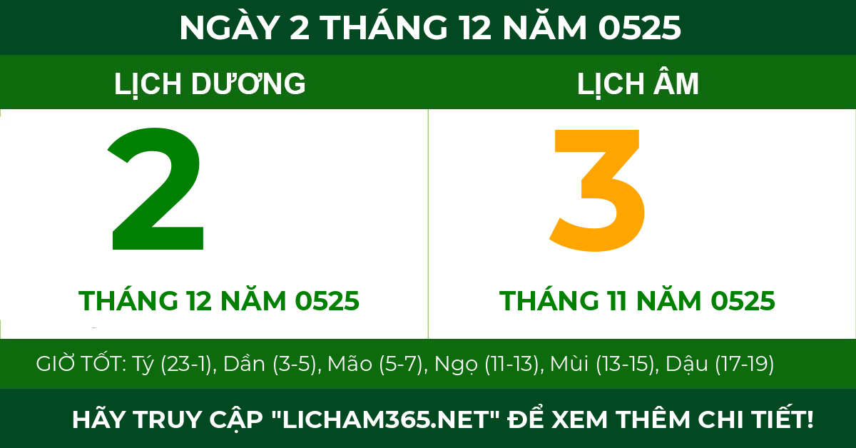 lịch âm ngày 2 tháng 12 năm 0525