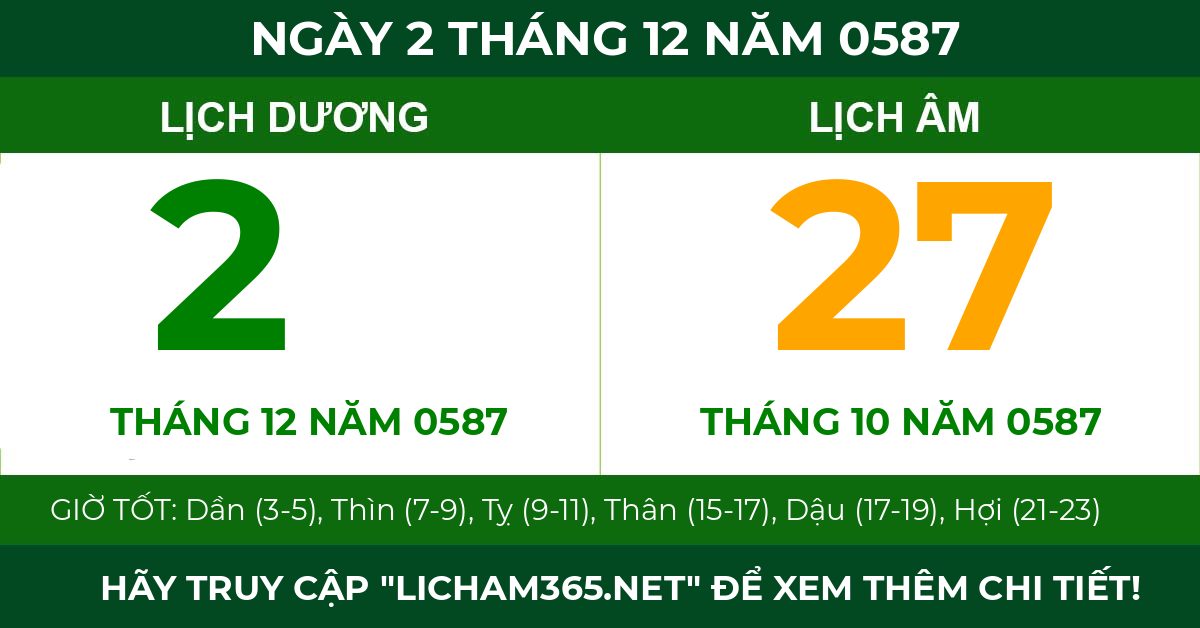 lịch âm ngày 2 tháng 12 năm 0587