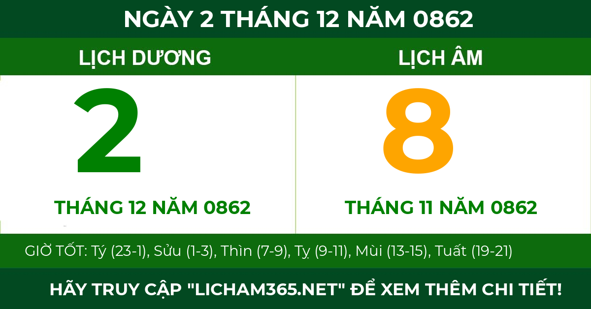 lịch âm ngày 2 tháng 12 năm 0862