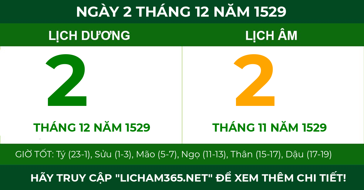 lịch âm ngày 2 tháng 12 năm 1529