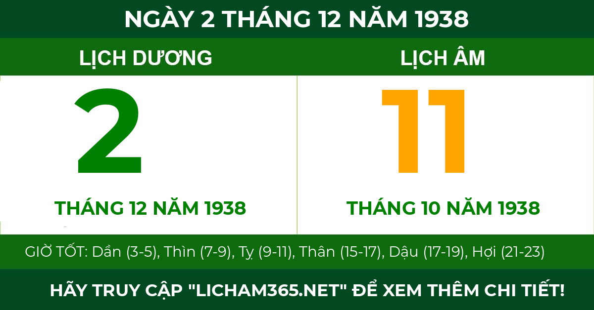 lịch âm ngày 2 tháng 12 năm 1938