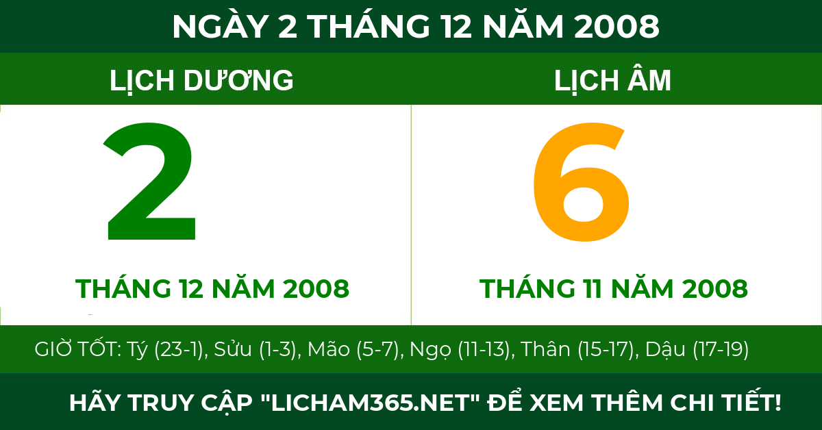 lịch âm ngày 2 tháng 12 năm 2008