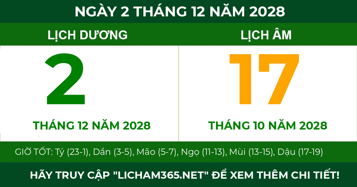 lịch âm ngày 2 tháng 12 năm 2028