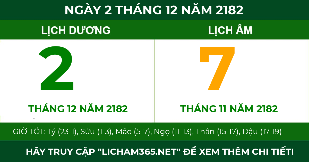 lịch âm ngày 2 tháng 12 năm 2182