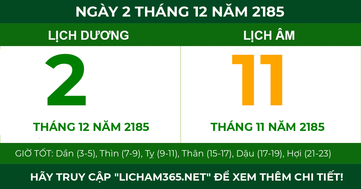 lịch âm ngày 2 tháng 12 năm 2185