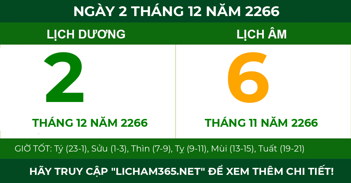 lịch âm ngày 2 tháng 12 năm 2266
