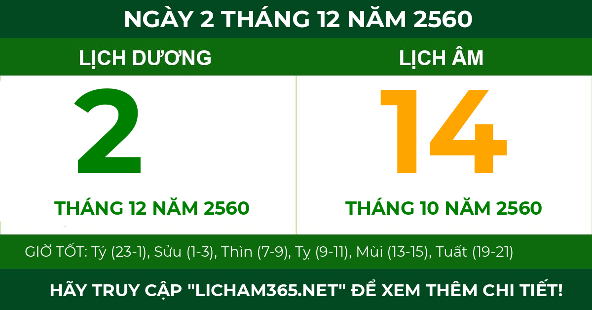 lịch âm ngày 2 tháng 12 năm 2560