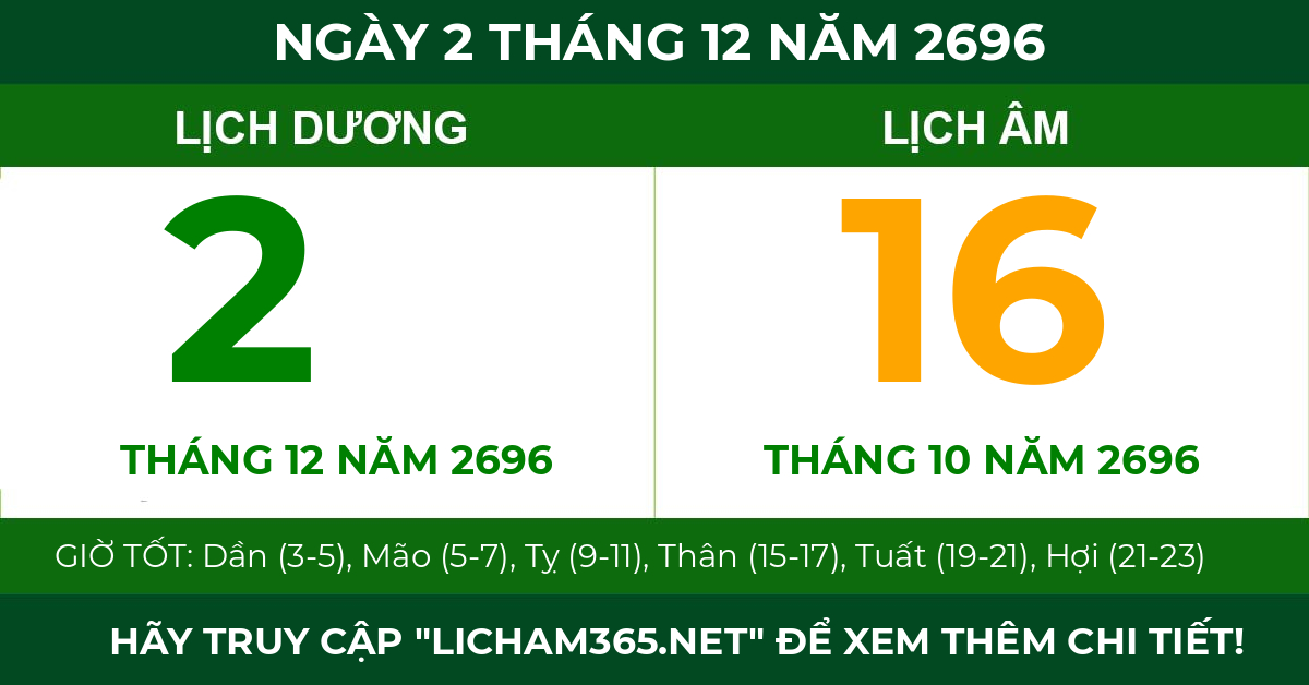 lịch âm ngày 2 tháng 12 năm 2696
