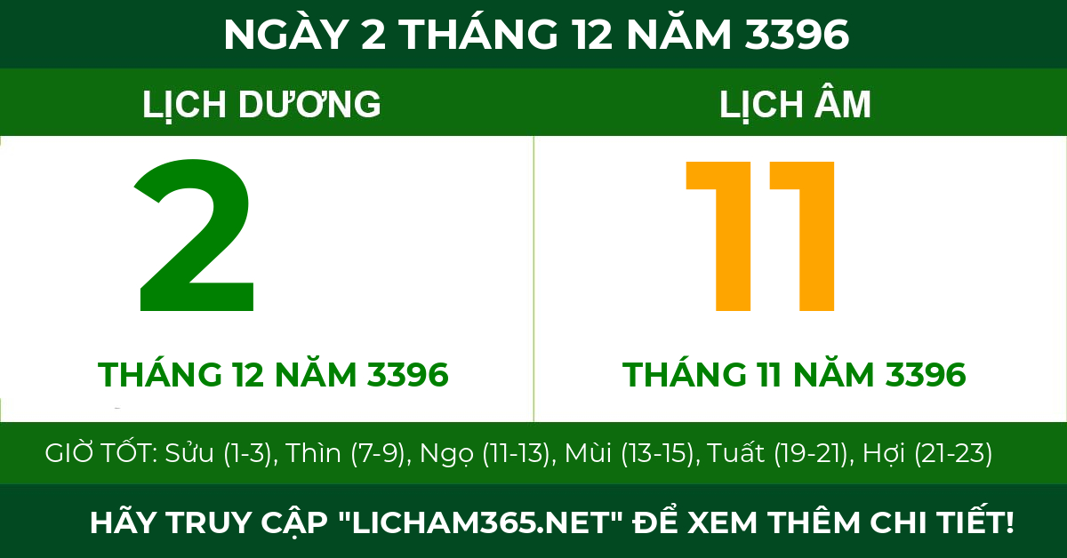 lịch âm ngày 2 tháng 12 năm 3396