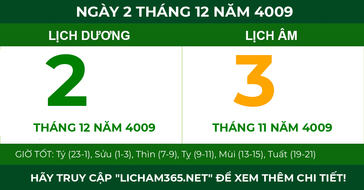 lịch âm ngày 2 tháng 12 năm 4009