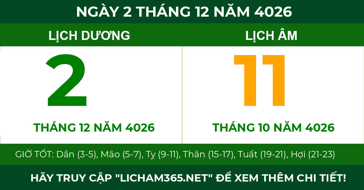 lịch âm ngày 2 tháng 12 năm 4026