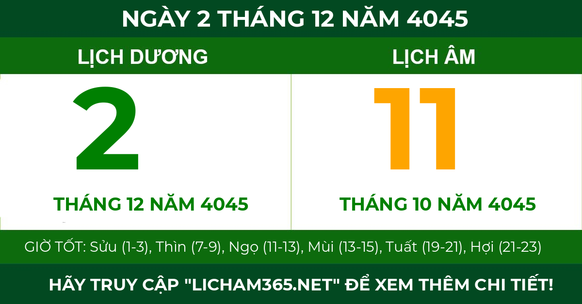 lịch âm ngày 2 tháng 12 năm 4045