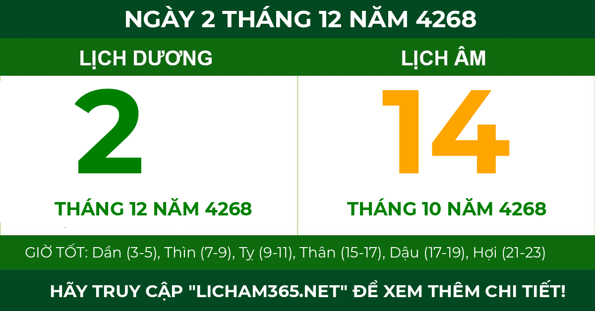 lịch âm ngày 2 tháng 12 năm 4268