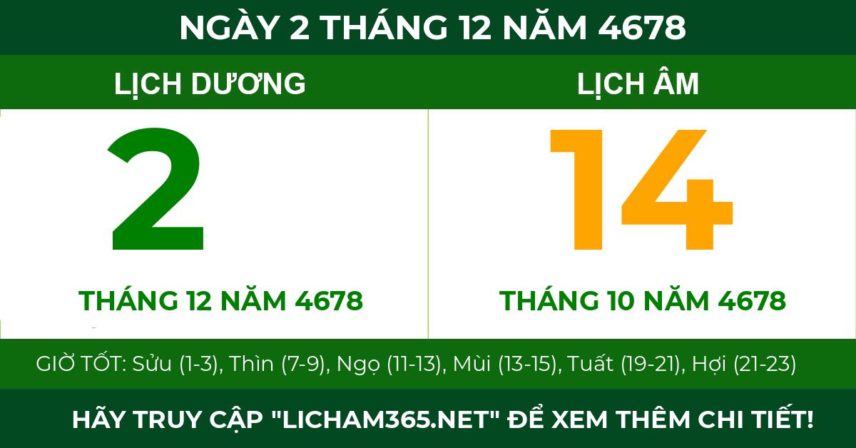 lịch âm ngày 2 tháng 12 năm 4678