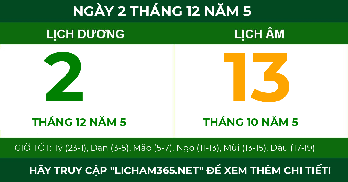 lịch âm ngày 2 tháng 12 năm 5
