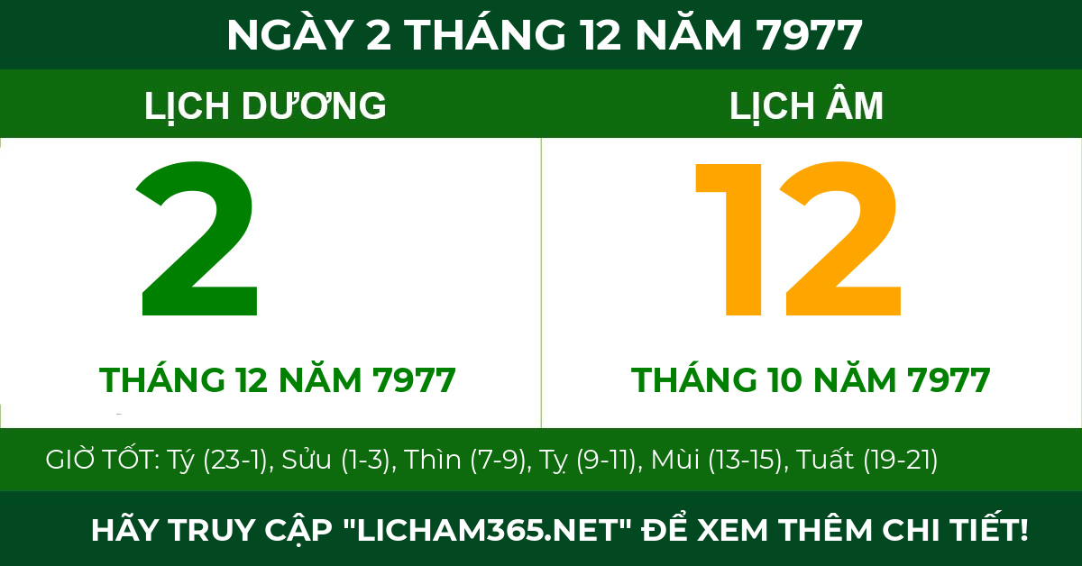 lịch âm ngày 2 tháng 12 năm 7977