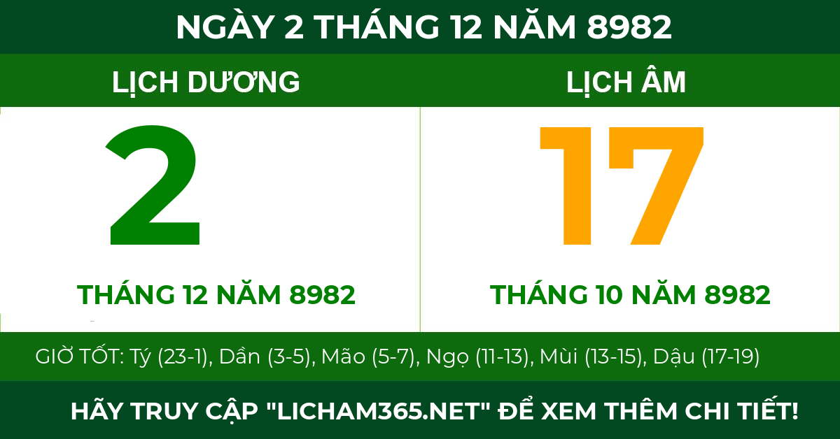 lịch âm ngày 2 tháng 12 năm 8982