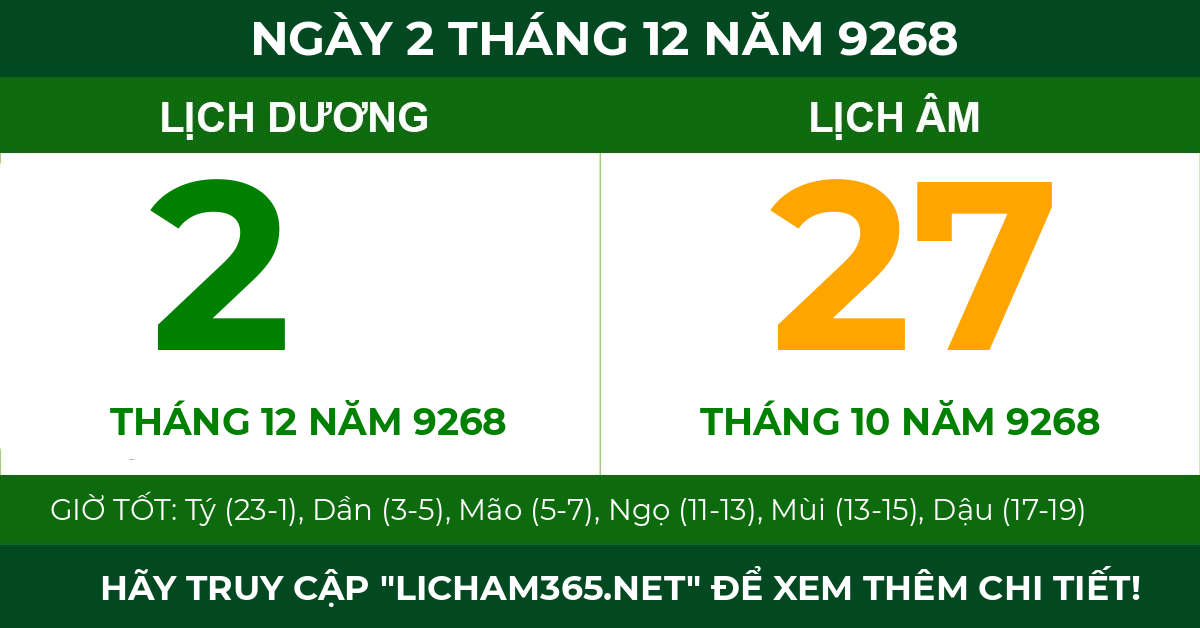 lịch âm ngày 2 tháng 12 năm 9268