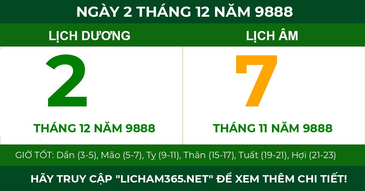 lịch âm ngày 2 tháng 12 năm 9888