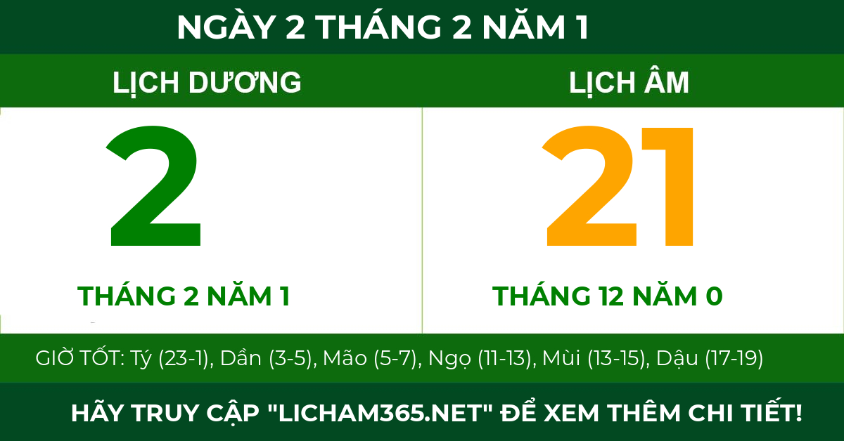 lịch âm ngày 2 tháng 2 năm 1