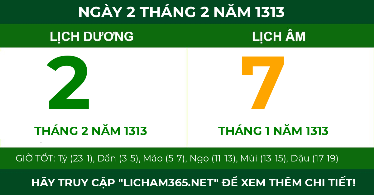 lịch âm ngày 2 tháng 2 năm 1313
