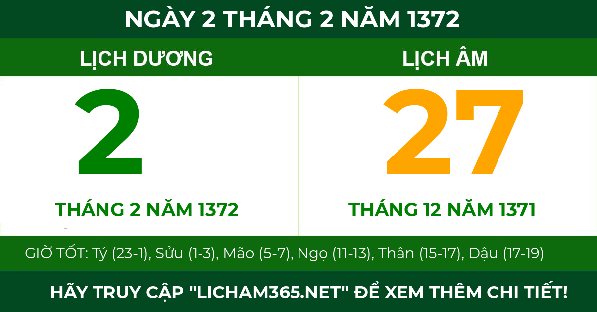 lịch âm ngày 2 tháng 2 năm 1372