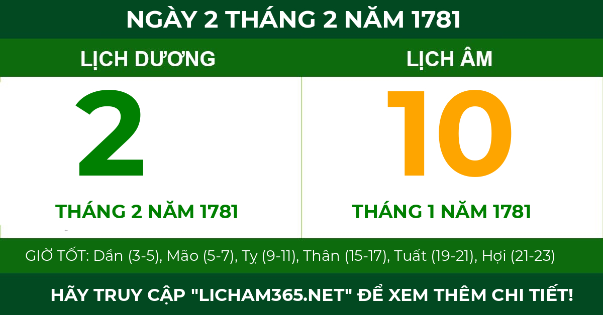 lịch âm ngày 2 tháng 2 năm 1781
