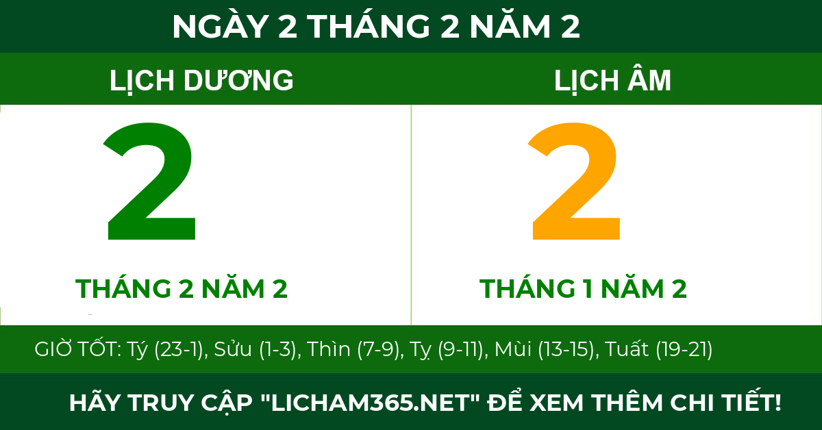 lịch âm ngày 2 tháng 2 năm 2