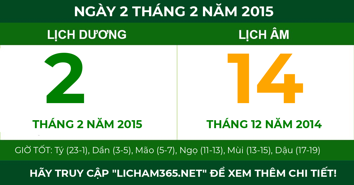lịch âm ngày 2 tháng 2 năm 2015