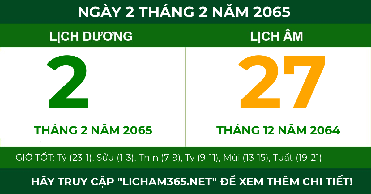 lịch âm ngày 2 tháng 2 năm 2065