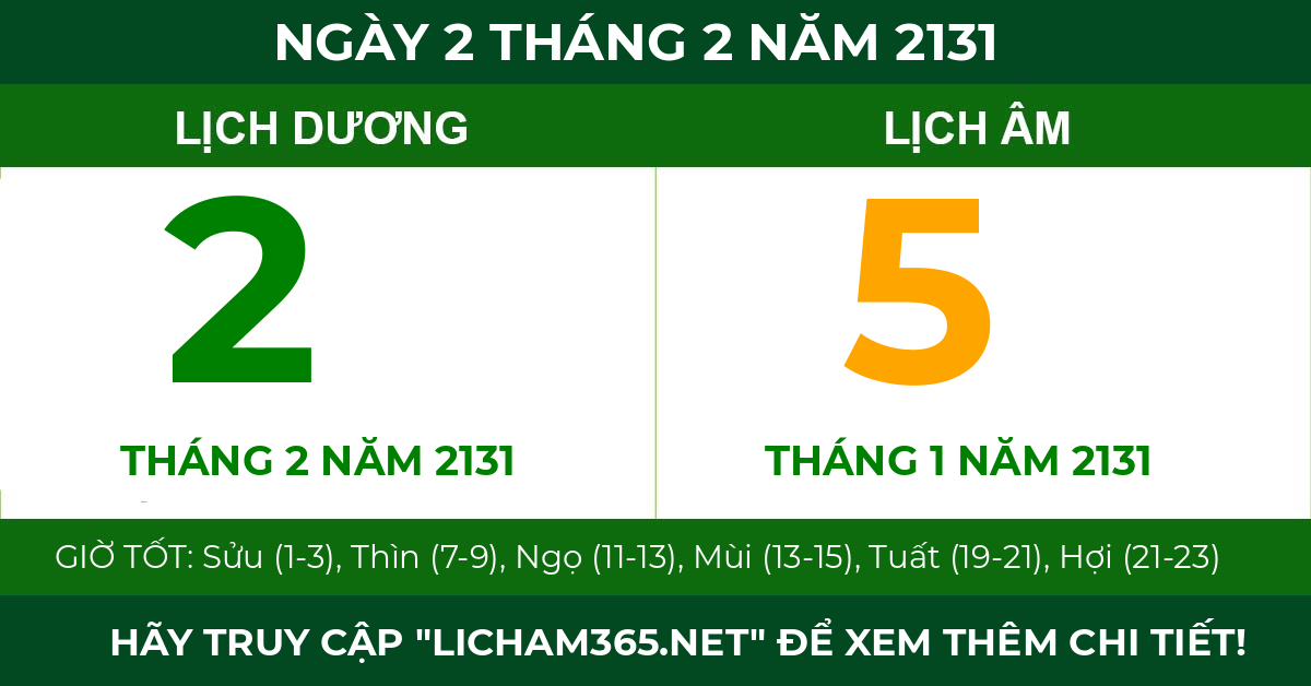 lịch âm ngày 2 tháng 2 năm 2131