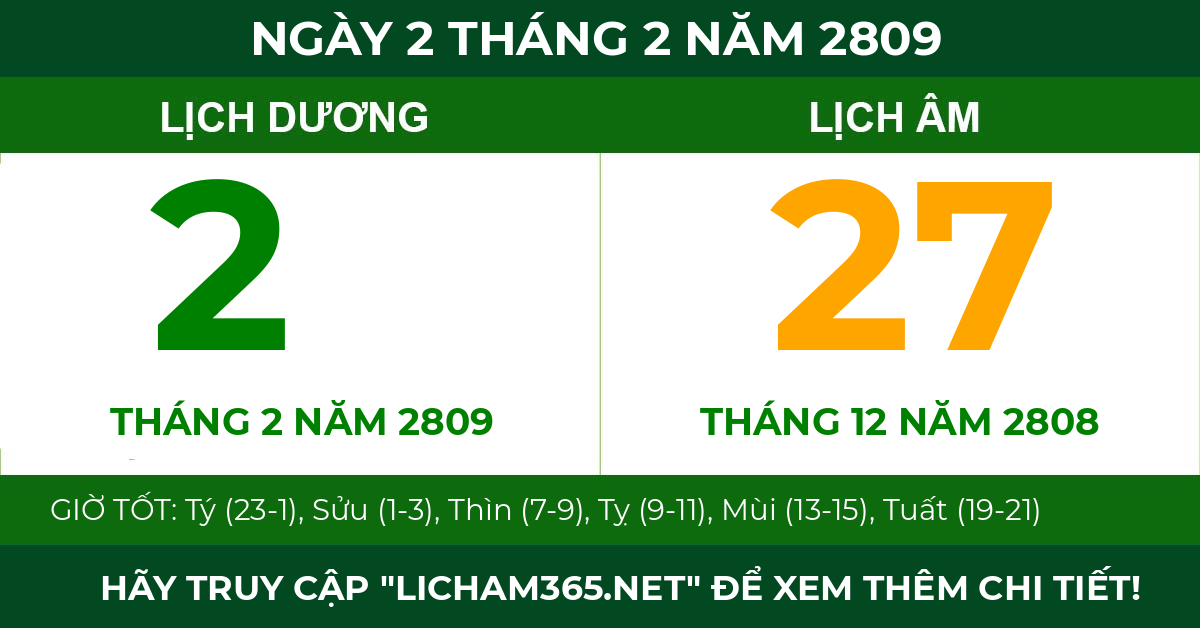 lịch âm ngày 2 tháng 2 năm 2809