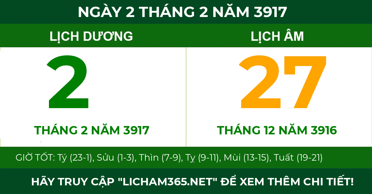 lịch âm ngày 2 tháng 2 năm 3917