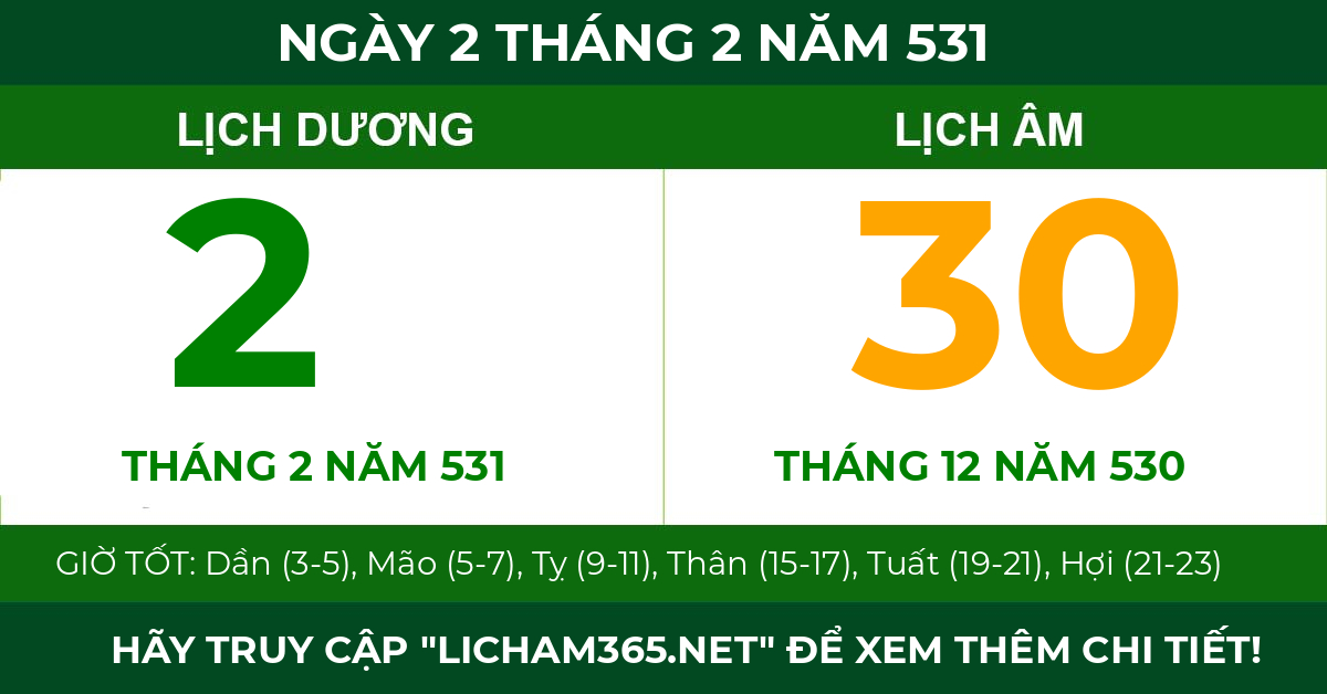 lịch âm ngày 2 tháng 2 năm 531