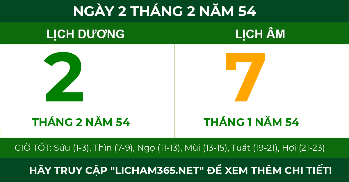 lịch âm ngày 2 tháng 2 năm 54