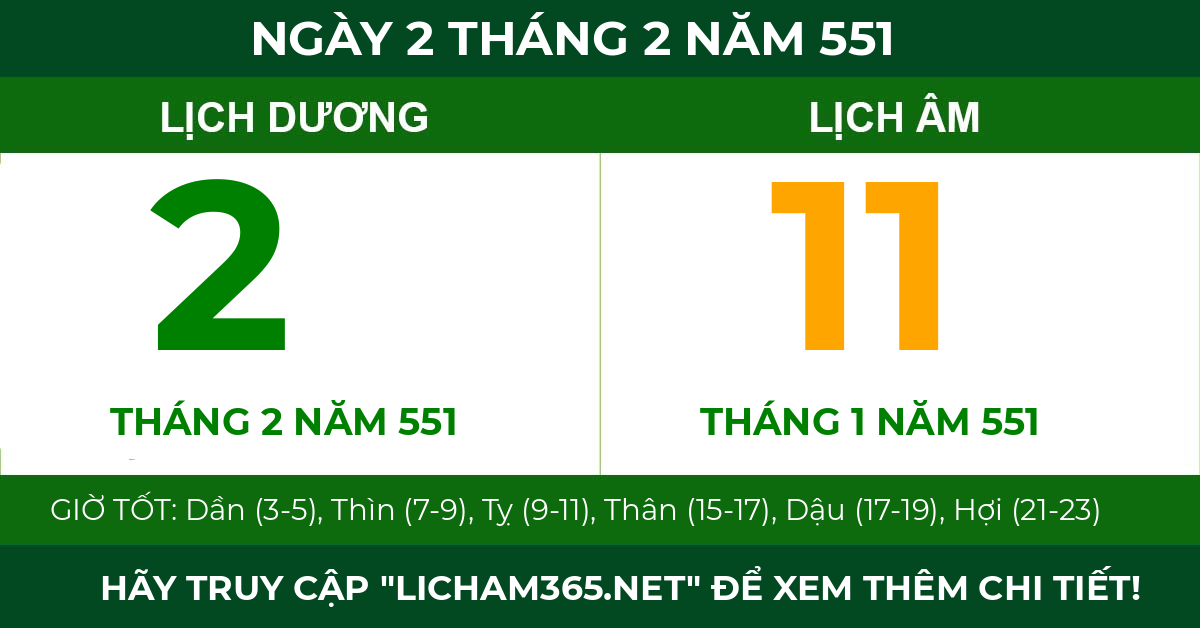 lịch âm ngày 2 tháng 2 năm 551