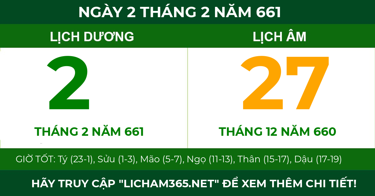 lịch âm ngày 2 tháng 2 năm 661