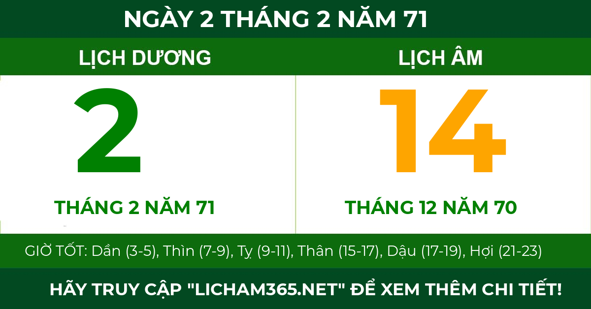 lịch âm ngày 2 tháng 2 năm 71