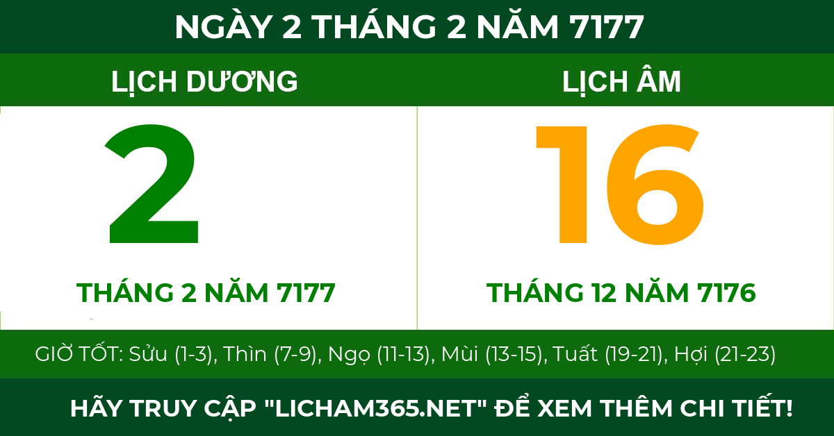 lịch âm ngày 2 tháng 2 năm 7177