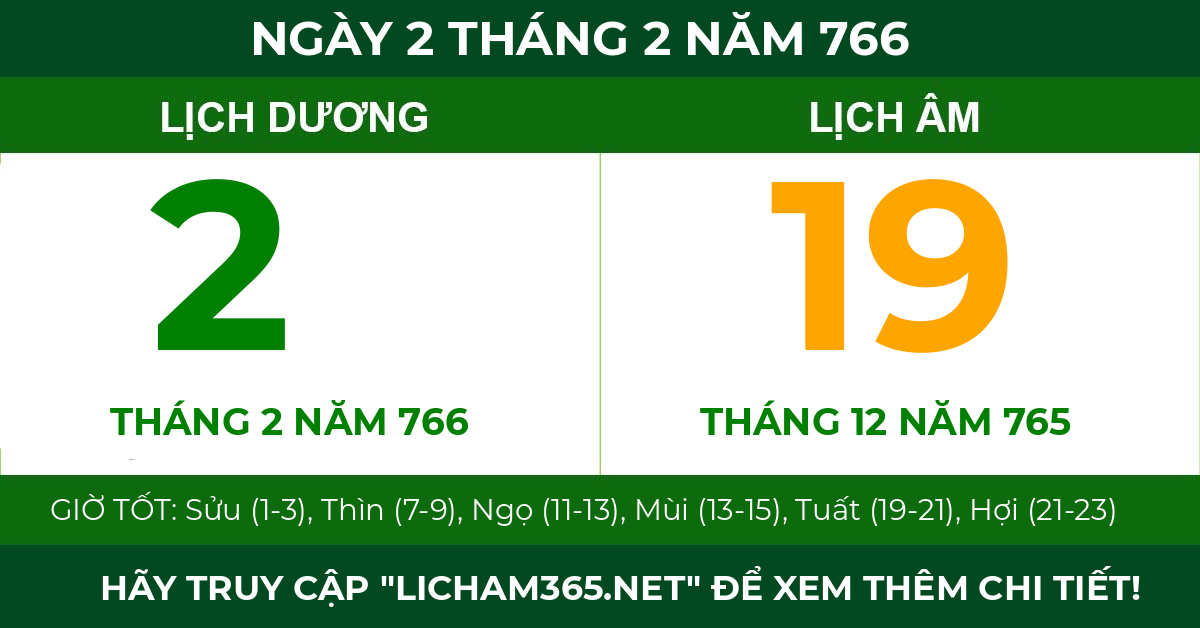lịch âm ngày 2 tháng 2 năm 766
