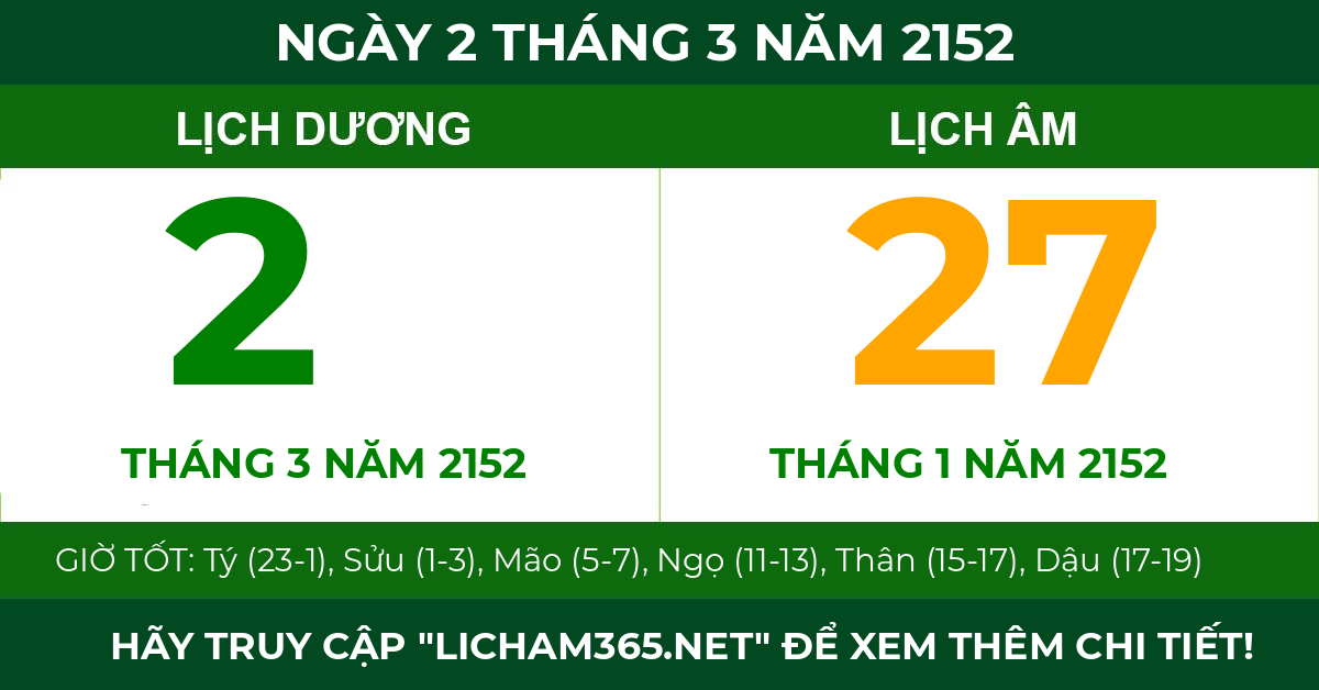 lịch âm ngày 2 tháng 3 năm 2152