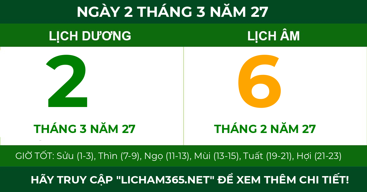 lịch âm ngày 2 tháng 3 năm 27