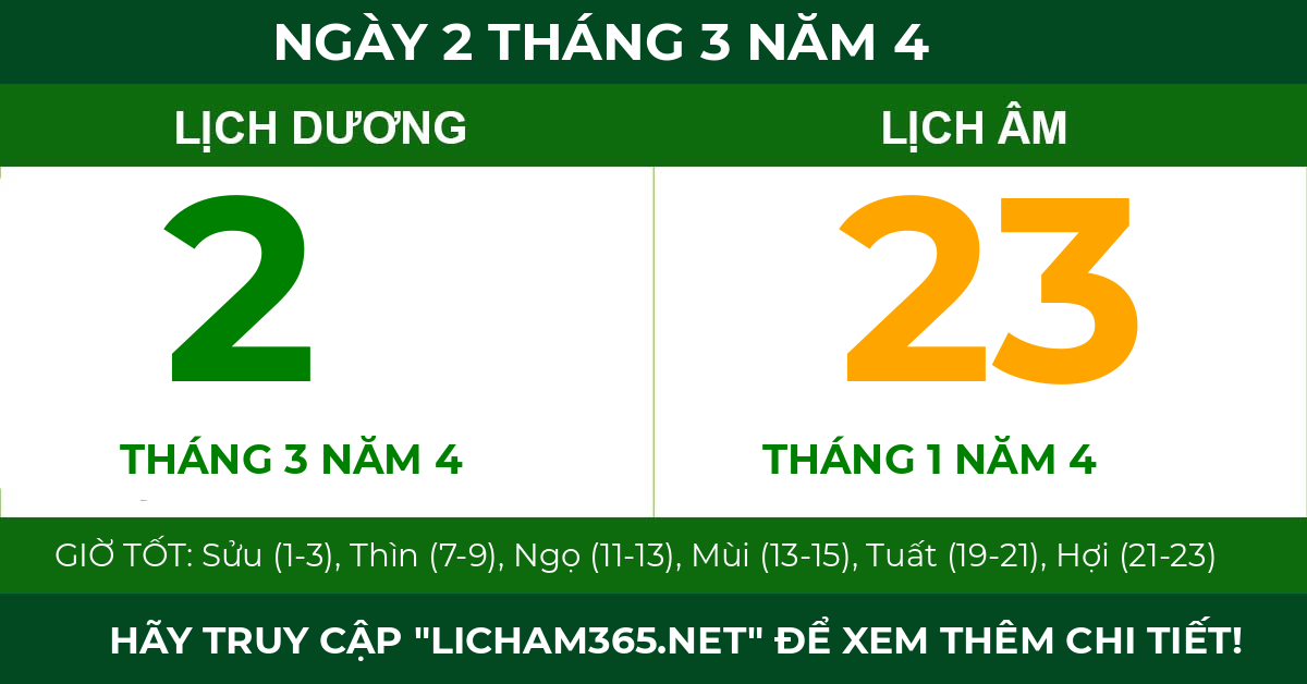lịch âm ngày 2 tháng 3 năm 4