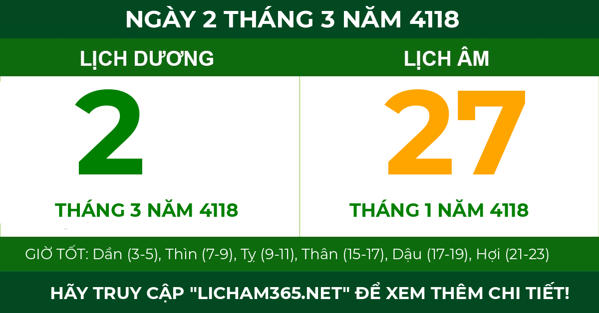 lịch âm ngày 2 tháng 3 năm 4118