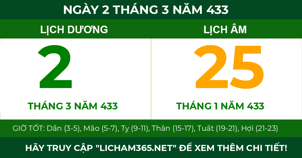 lịch âm ngày 2 tháng 3 năm 433