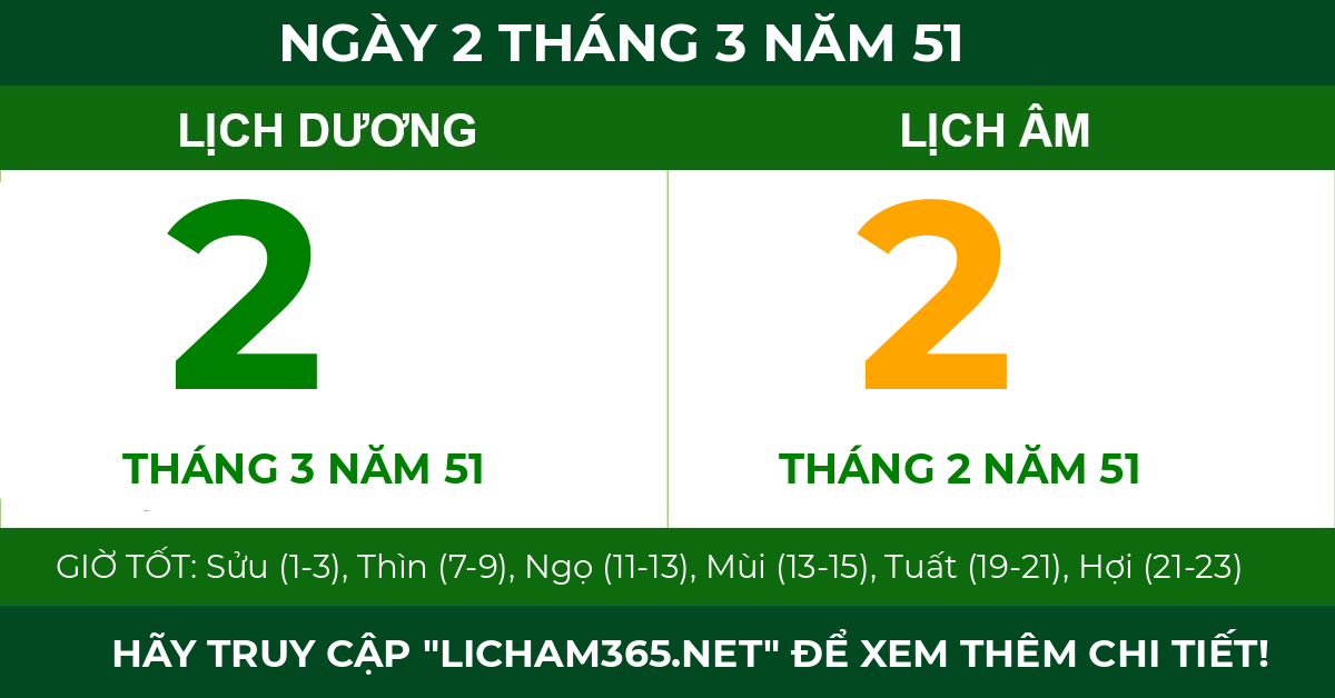 lịch âm ngày 2 tháng 3 năm 51