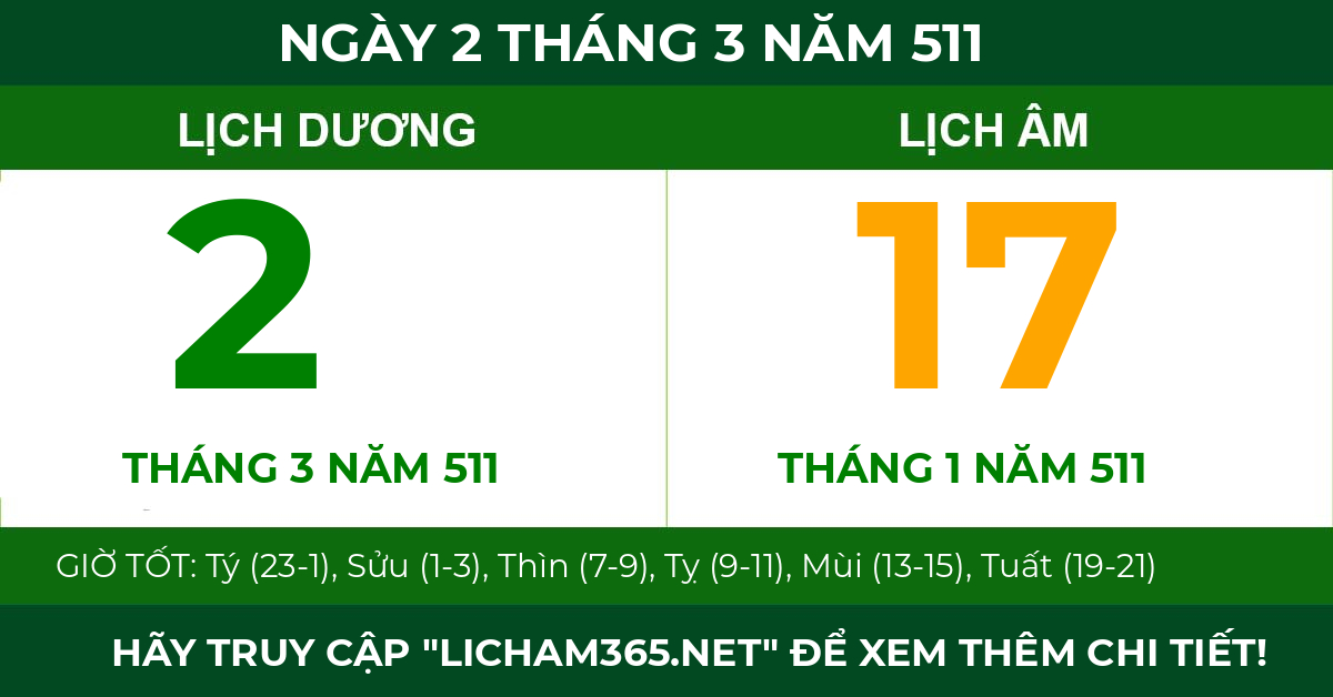lịch âm ngày 2 tháng 3 năm 511